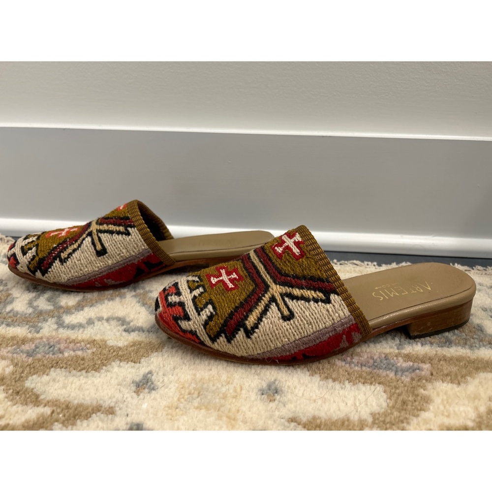 Artemis Design Co. Kilim-Style Slip-On Mules in Beige, Red, Olive